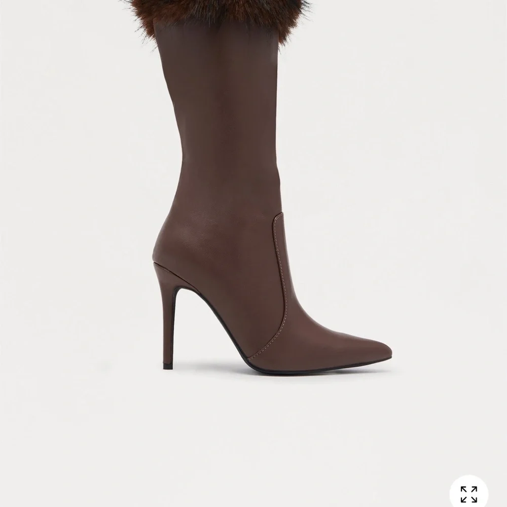 Fashion Nova Brown Heeled Boots with Faux Fur - Picture 2 of 2